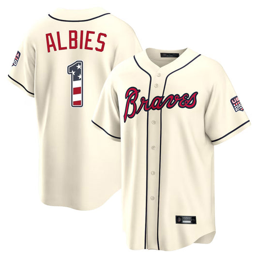 Atlanta Braves #1 Ozzie Albies Player Cream USA 250 Fourth Of July Limited Home Game Stitched Baseball Jersey - Main View