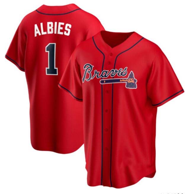 Atlanta Braves #1 Ozzie Albies Red Cool Base Stitches Baseball Jerseys - Main View