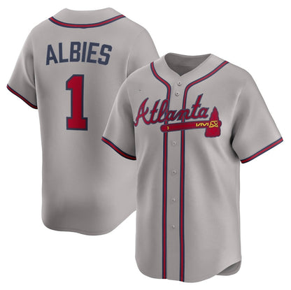 Atlanta Braves #1 Ozzie Albies Road Limited Player Jersey - Gray Baseball Jerseys - Main View