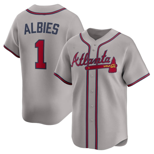 Atlanta Braves #1 Ozzie Albies Road Limited Player Jersey - Gray Baseball Jerseys - Main View