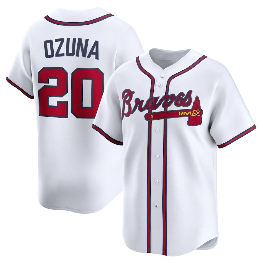 Atlanta Braves #20 Marcell Ozuna Home Limited Player Jersey - White Baseball Jerseys - Main View