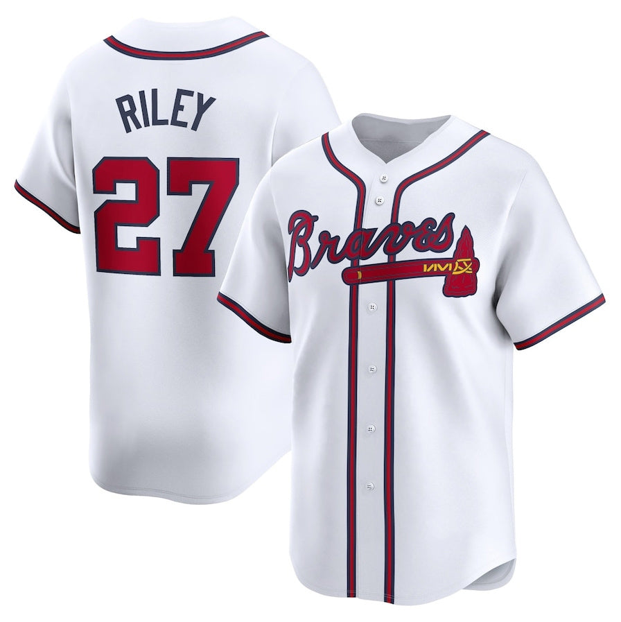 Atlanta Braves #27 Austin Riley Home Limited Player Jersey - White Baseball Jerseys - Main View