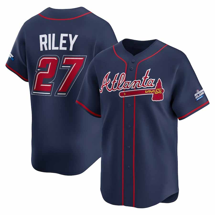 Atlanta Braves #27 Austin Riley Navy 2025 Speedway Classic Alternate Limited Player Baseball Jersey - Main View