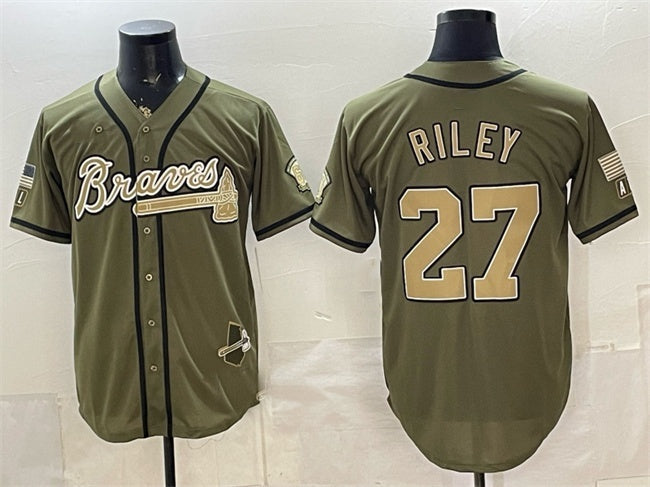 Atlanta Braves #27 Austin Riley Olive 2026 Armed Forces Day Stitched Jersey - Main View