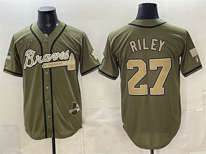Atlanta Braves #27 Austin Riley Olive 2026 Armed Forces Day Stitched Jersey - Main View