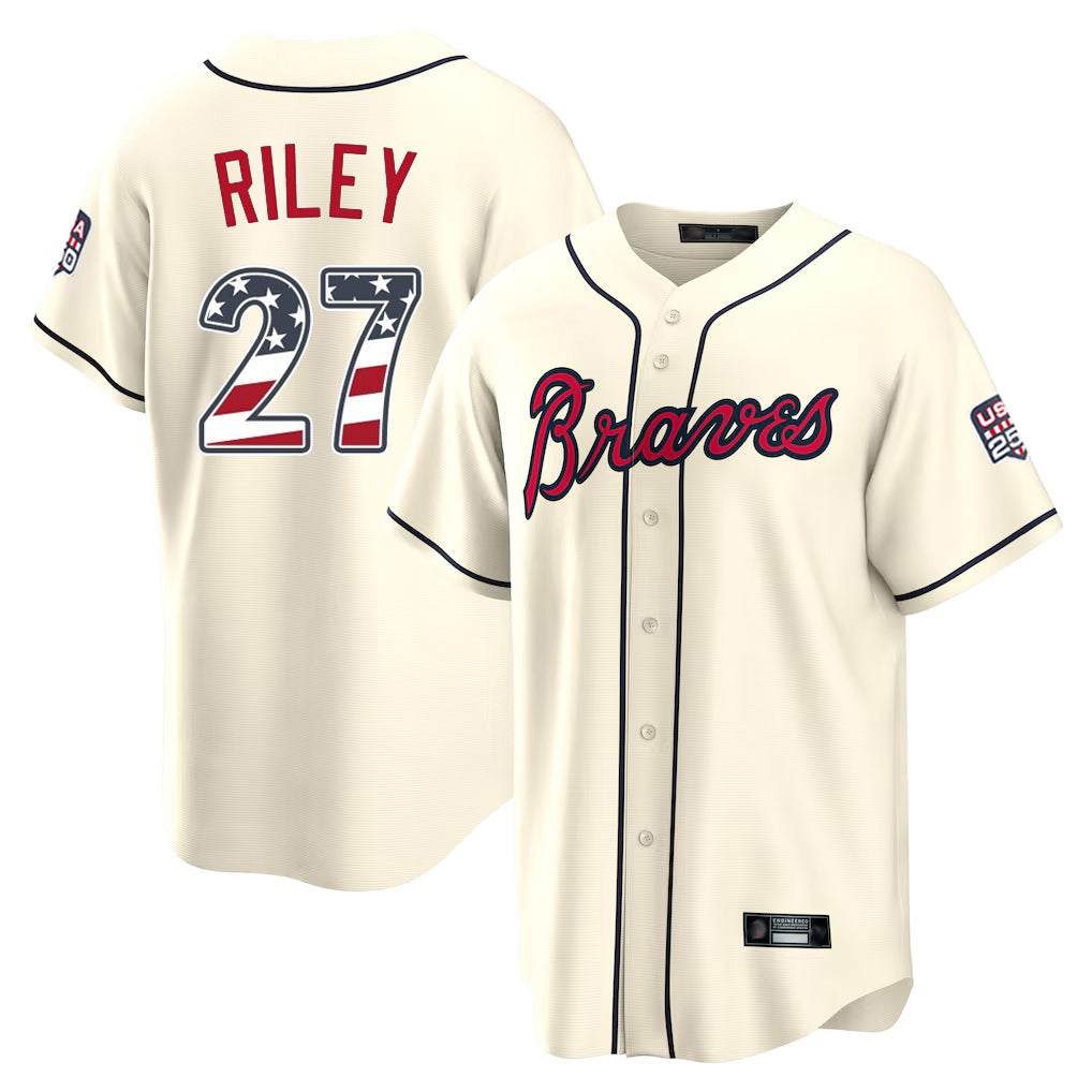 Atlanta Braves #27 Austin Riley Player Cream USA 250 Fourth Of July Limited Home Game Stitched Baseball Jersey - Main View