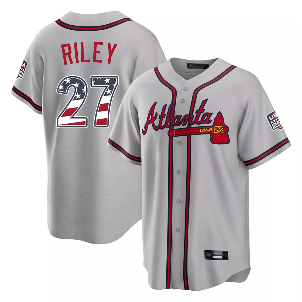 Atlanta Braves #27 Austin Riley Player Gray USA 250 Fourth Of July Limited Home Game Stitched Baseball Jersey - Main View
