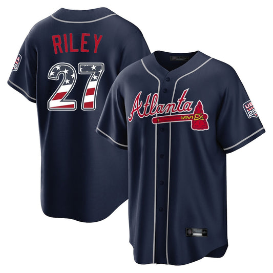 Atlanta Braves #27 Austin Riley Player Navy USA 250 Fourth Of July Limited Home Game Stitched Baseball Jersey - Main View