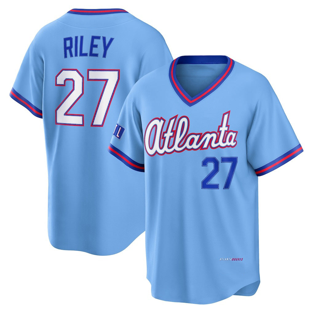 Atlanta Braves #27 Austin Riley Powder Blue 2026 City Connect Stadium Stitched Baseball Jersey - Main View