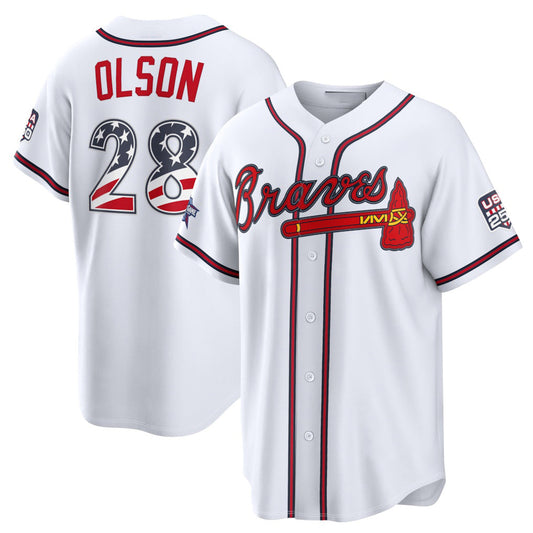 Atlanta Braves #28 Matt Olson 2026 All-Star Edition Stars & Stripes White Stadium Baseball Jersey - Main View
