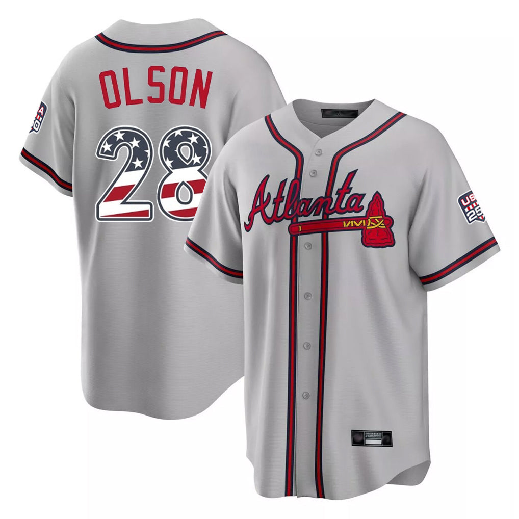 Atlanta Braves #28 Matt Olson Player Gray USA 250 Fourth Of July Limited Home Game Stitched Baseball Jersey - Main View