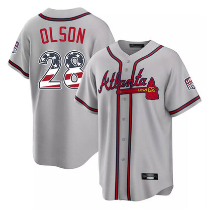 Atlanta Braves #28 Matt Olson Player Gray USA 250 Fourth Of July Limited Home Game Stitched Baseball Jersey - Main View