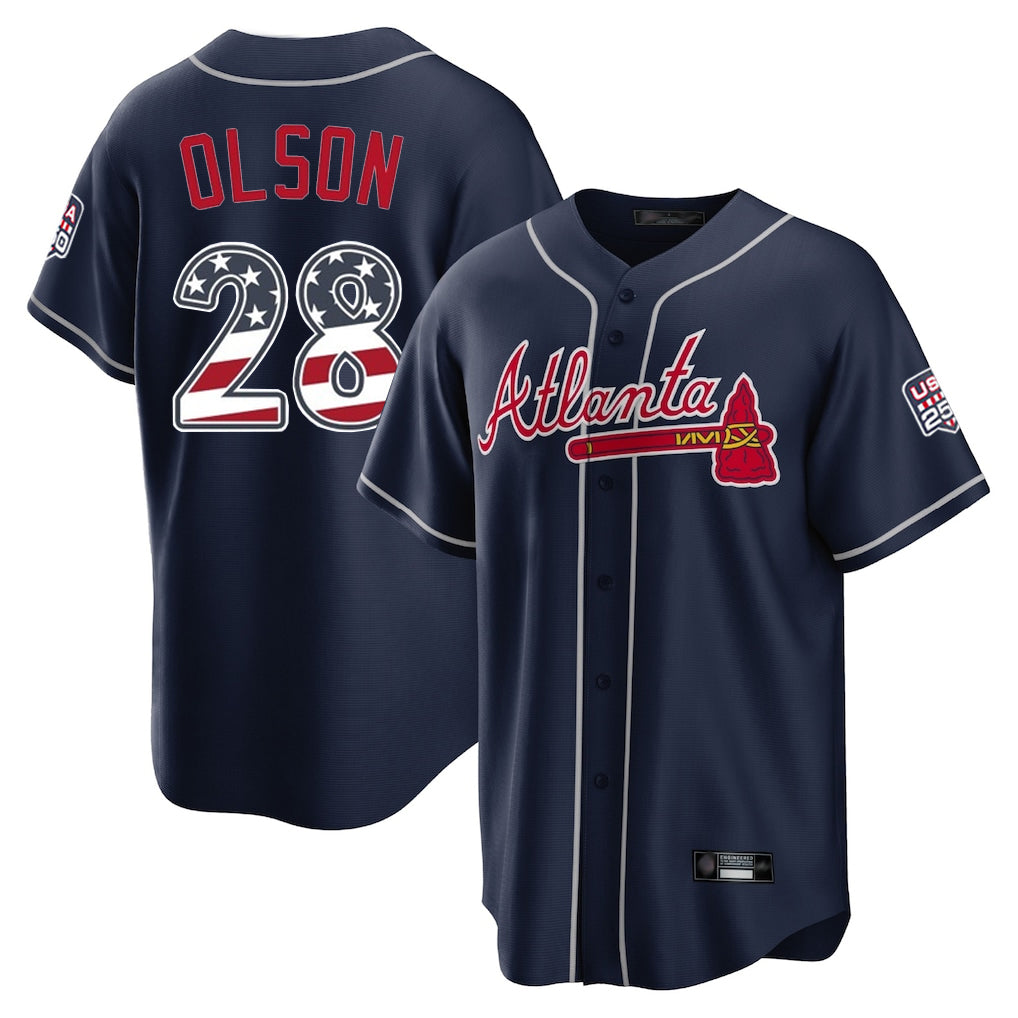 Atlanta Braves #28 Matt Olson Player Navy USA 250 Fourth Of July Limited Home Game Stitched Baseball Jersey - Main View