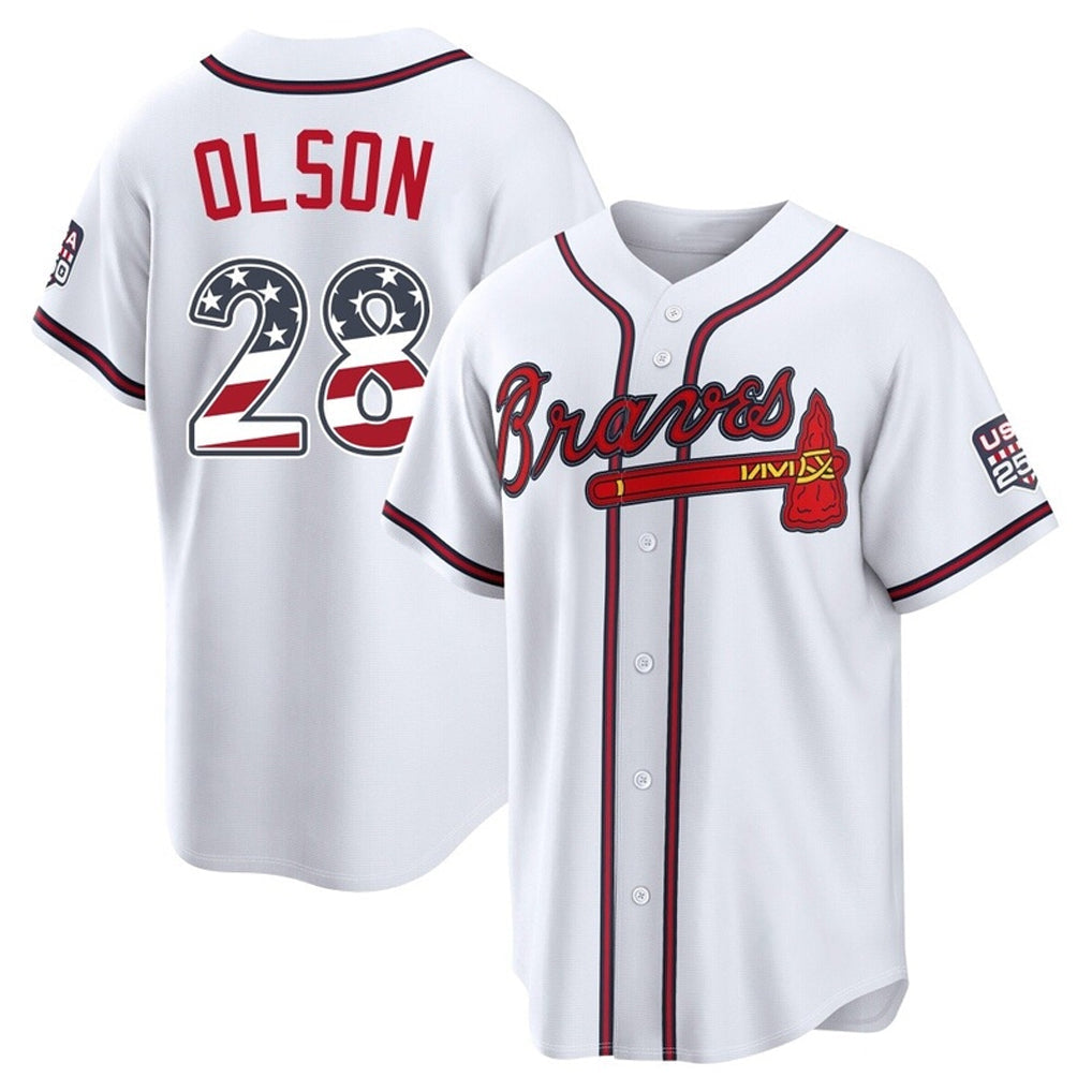 Atlanta Braves #28 Matt Olson Player White USA 250 Fourth Of July Limited Home Game Stitched Baseball Jersey - Main View
