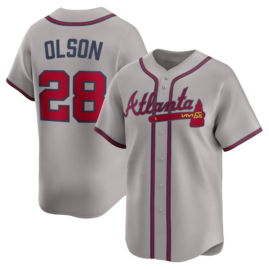 Atlanta Braves #28 Matt Olson Road Limited Player Jersey - Gray Baseball Jerseys - Main View