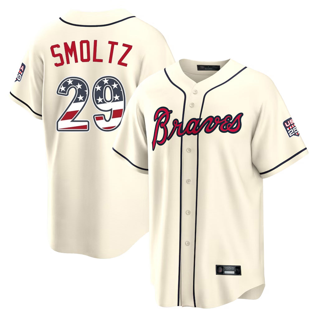 Atlanta Braves #29 John Smoltz Player Cream USA 250 Fourth Of July Limited Home Game Stitched Baseball Jersey - Main View