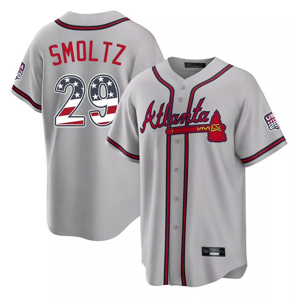 Atlanta Braves #29 John Smoltz Player Gray USA 250 Fourth Of July Limited Home Game Stitched Baseball Jersey - Main View