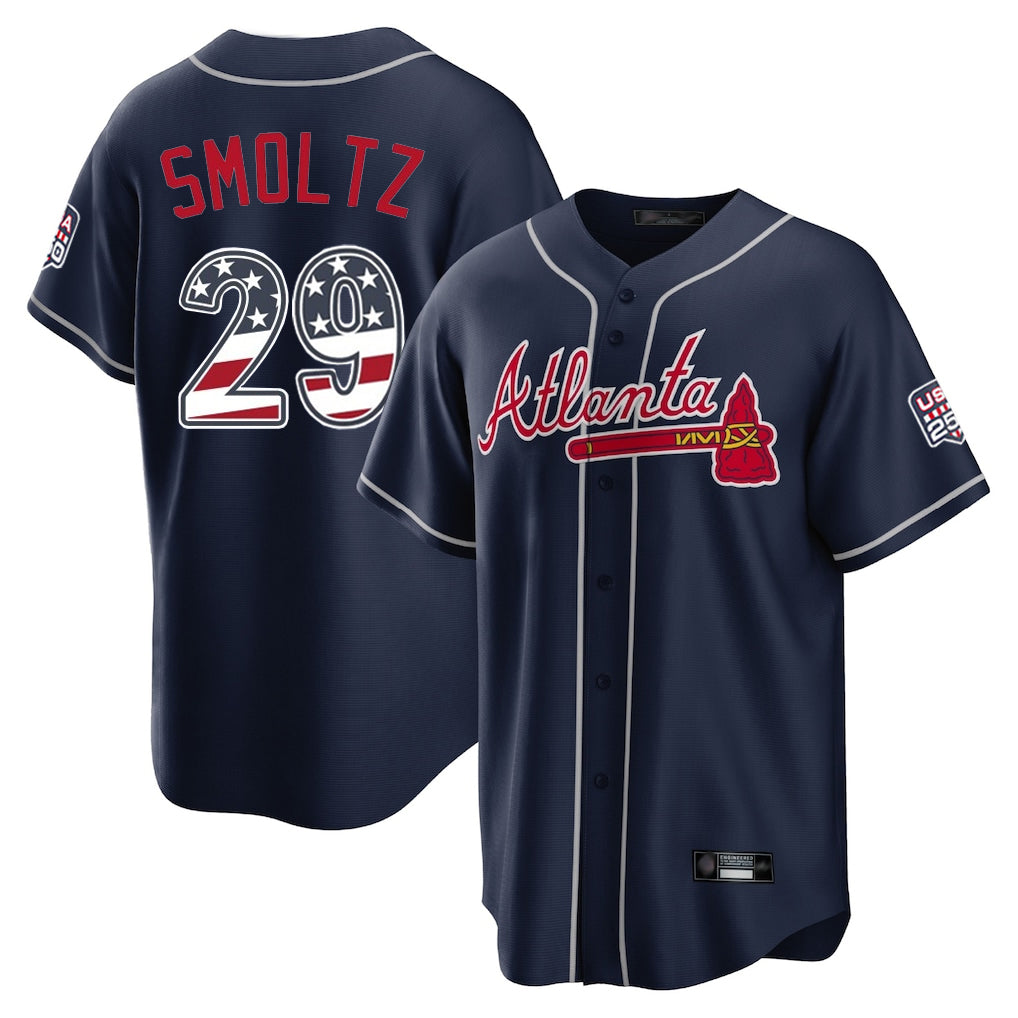 Atlanta Braves #29 John Smoltz Player Navy USA 250 Fourth Of July Limited Home Game Stitched Baseball Jersey - Main View