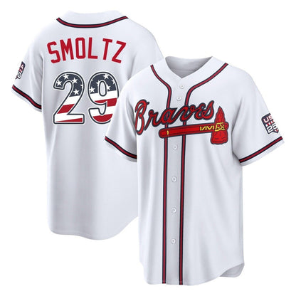 Atlanta Braves #29 John Smoltz Player White USA 250 Fourth Of July Limited Home Game Stitched Baseball Jersey - Main View