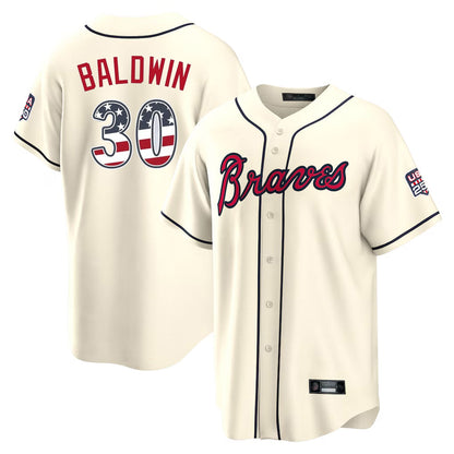Atlanta Braves #30 Drake Baldwin Player Cream USA 250 Fourth Of July Limited Home Game Stitched Baseball Jersey - Main View
