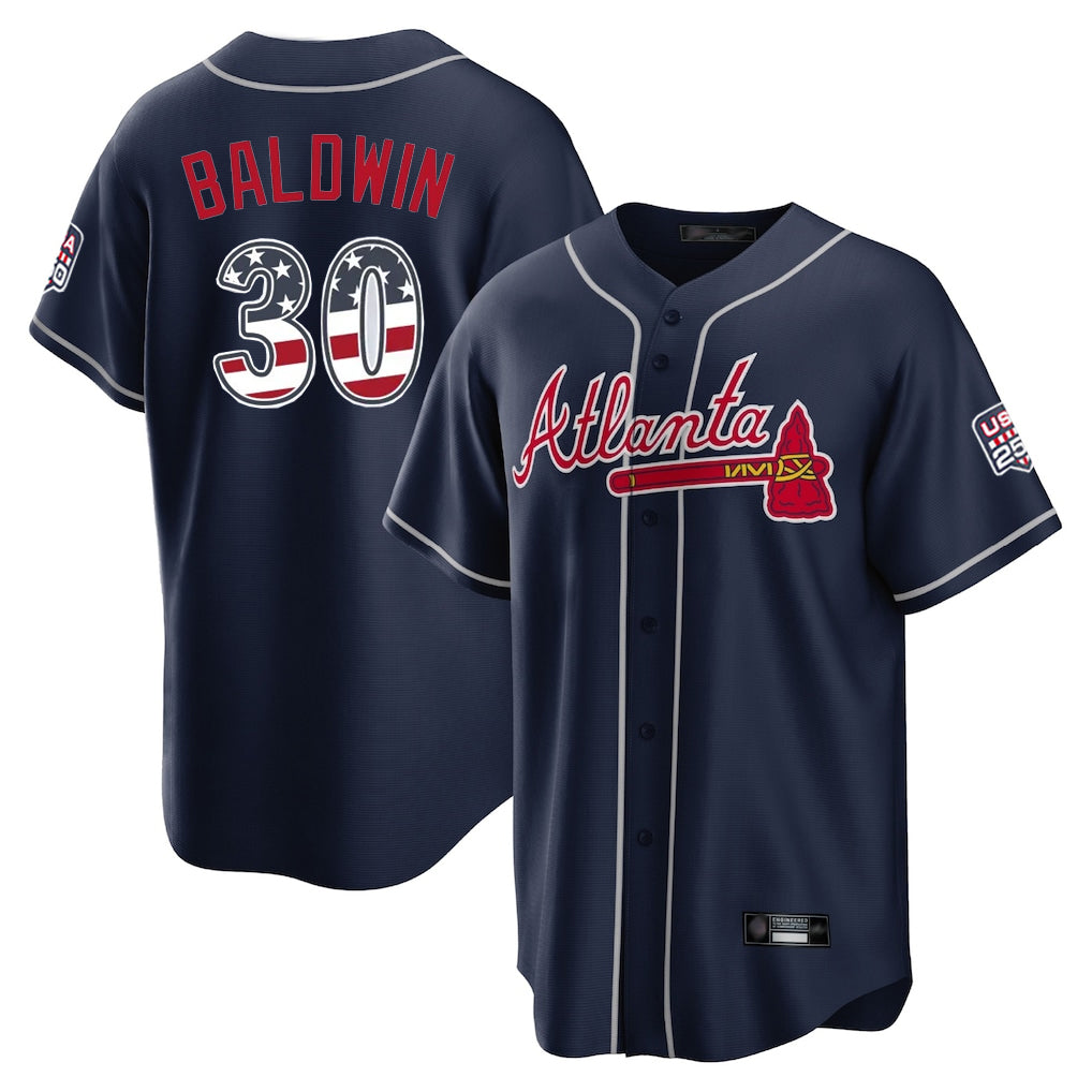 Atlanta Braves #30 Drake Baldwin Player Navy USA 250 Fourth Of July Limited Home Game Stitched Baseball Jersey - Main View