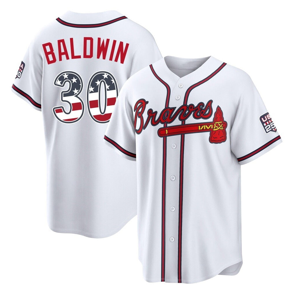 Atlanta Braves #30 Drake Baldwin Player White USA 250 Fourth Of July Limited Home Game Stitched Baseball Jersey - Main View
