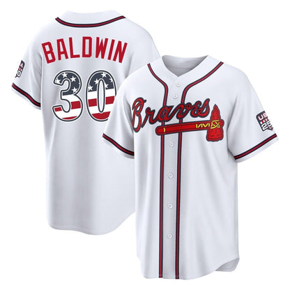 Atlanta Braves #30 Drake Baldwin Player White USA 250 Fourth Of July Limited Home Game Stitched Baseball Jersey - Main View