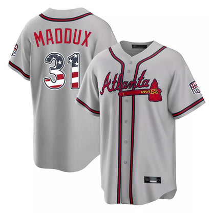 Atlanta Braves #31 Greg Maddux Player Gray USA 250 Fourth Of July Limited Home Game Stitched Baseball Jersey - Main View