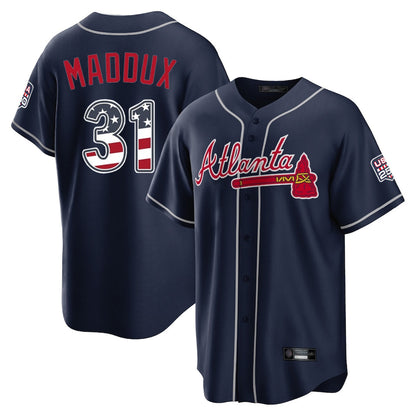 Atlanta Braves #31 Greg Maddux Player Navy USA 250 Fourth Of July Limited Home Game Stitched Baseball Jersey - Main View