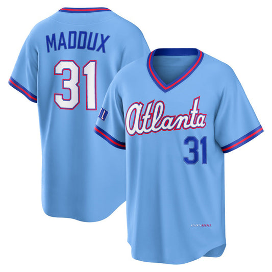 Atlanta Braves #31 Greg Maddux Powder Blue 2026 City Connect Stadium Stitched Baseball Jersey - Main View