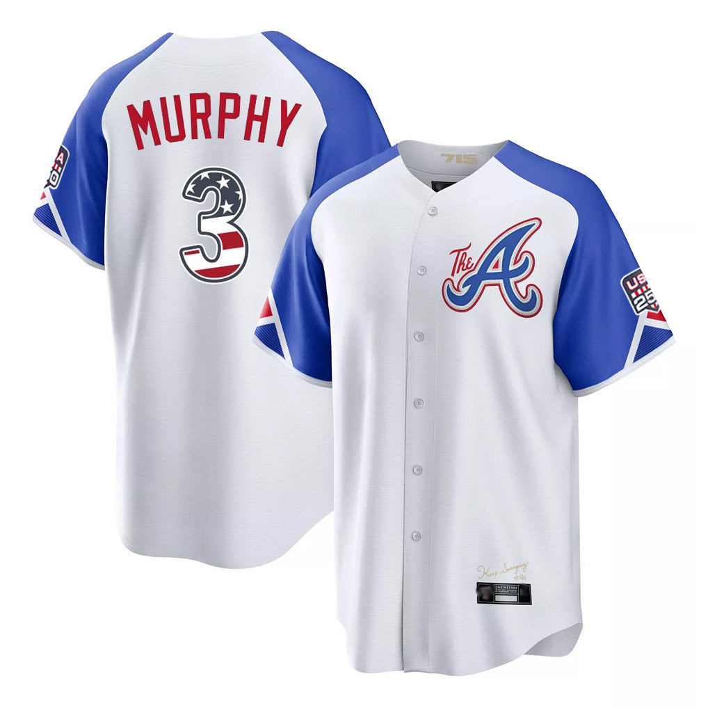 Atlanta Braves #3 Dale Murphy Player White USA 250 Fourth Of July City Connect Home Game Stitched Baseball Jersey - Main View