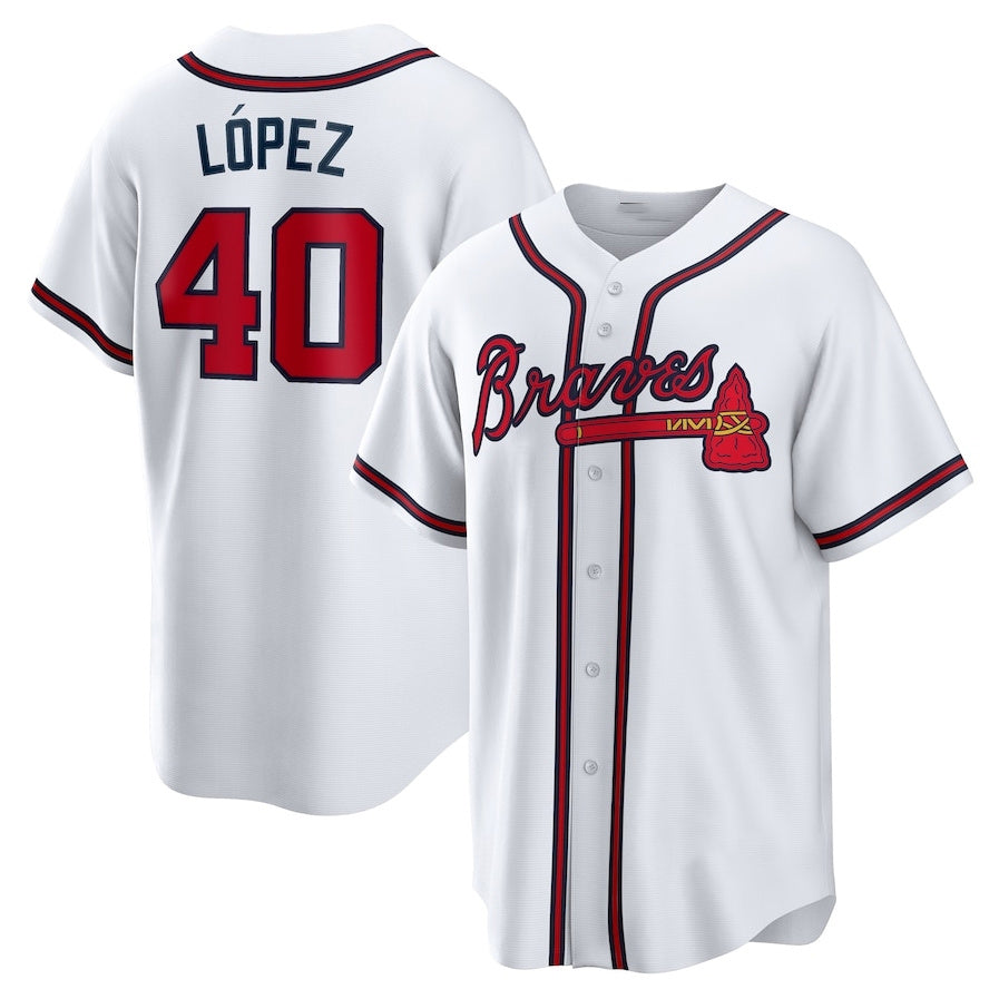 Atlanta Braves #40 Reynaldo Lopez Home Replica Jersey - White Baseball Jerseys - Main View