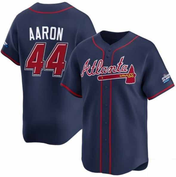Atlanta Braves #44 Hank Aaron Navy 2025 Speedway Classic Alternate Limited Stitched Baseball Jersey - Main View
