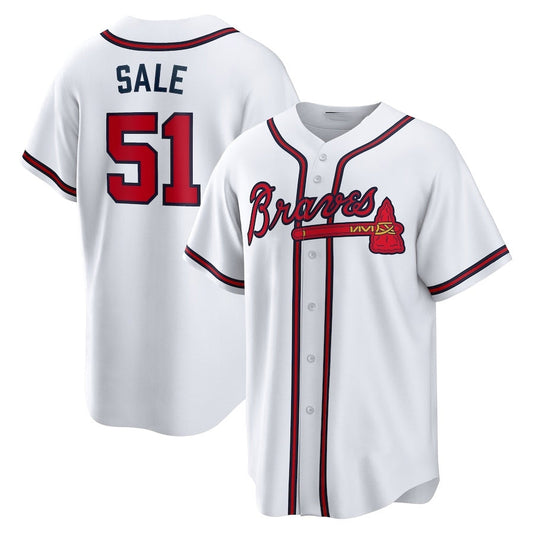 Atlanta Braves #51 Chris Sale Home Replica Jersey - White Baseball Jerseys - Main View
