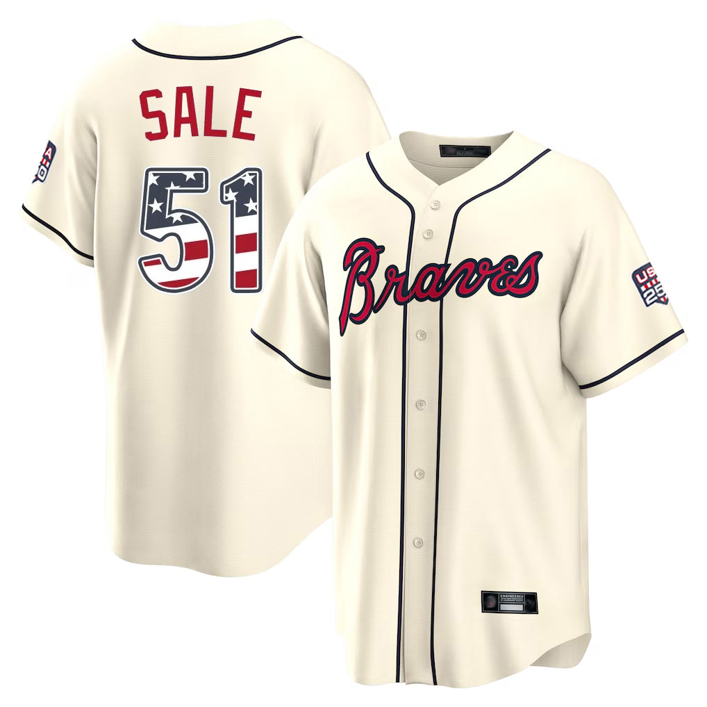 Atlanta Braves #51 Chris Sale Player Cream USA 250 Fourth Of July Limited Home Game Stitched Baseball Jersey - Main View