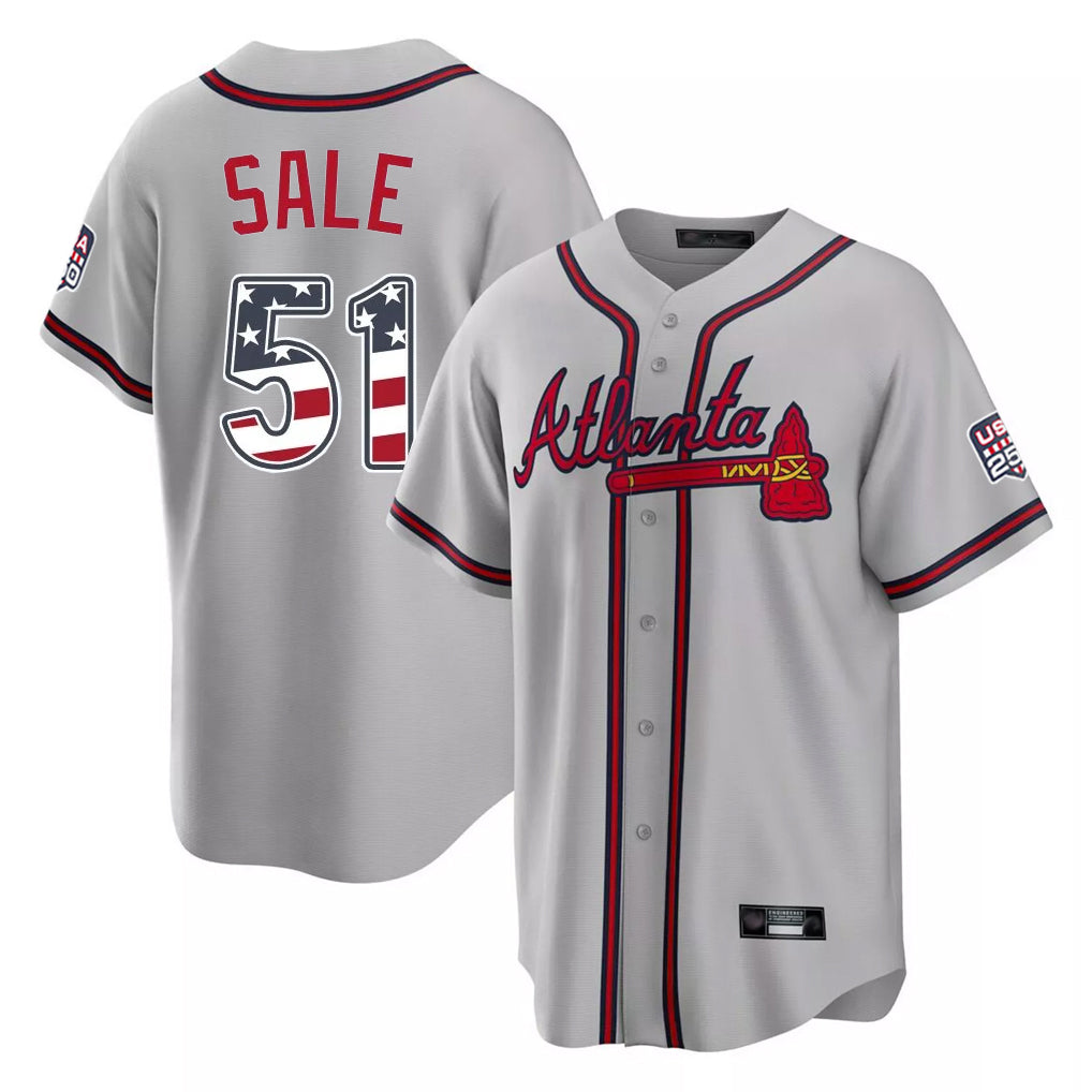 Atlanta Braves #51 Chris Sale Player Gray USA 250 Fourth Of July Limited Home Game Stitched Baseball Jersey - Main View