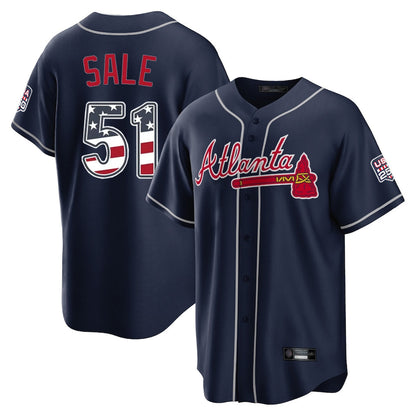 Atlanta Braves #51 Chris Sale Player Navy USA 250 Fourth Of July Limited Home Game Stitched Baseball Jersey - Main View