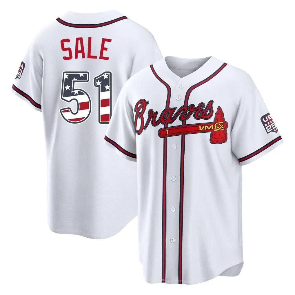 Atlanta Braves #51 Chris Sale Player White USA 250 Fourth Of July Limited Home Game Stitched Baseball Jersey - Main View
