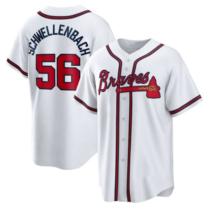 Atlanta Braves #56 Spencer Schwellenbach Home Replica Jersey - White Baseball Jerseys - Main View