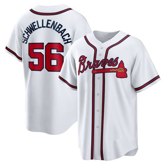 Atlanta Braves #56 Spencer Schwellenbach Home Replica Jersey - White Baseball Jerseys - Main View