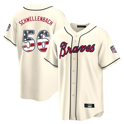 Atlanta Braves #56 Spencer Schwellenbach Player Cream USA 250 Fourth Of July Limited Home Game Stitched Baseball Jersey - Main View