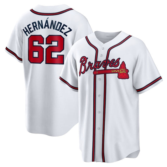 Atlanta Braves #62 Daysbel Hernandez Home Replica Jersey - White Baseball Jerseys - Main View