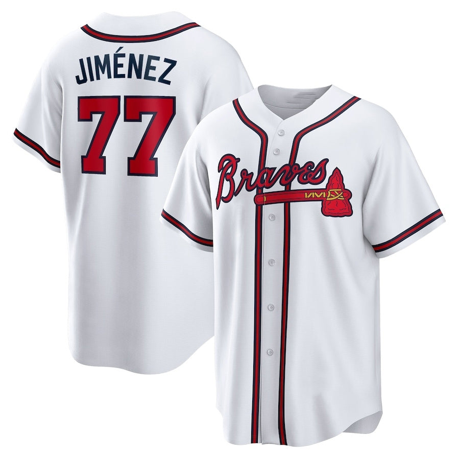 Atlanta Braves #77 Joe Jiménez Home Replica Player Jersey - White Baseball Jerseys - Main View