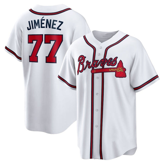 Atlanta Braves #77 Joe Jiménez Home Replica Player Jersey - White Baseball Jerseys - Main View