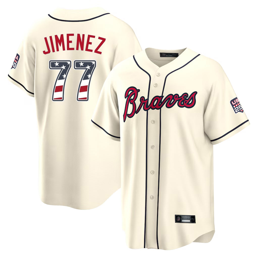Atlanta Braves #77 Joe Jimenez Player Cream USA 250 Fourth Of July Limited Home Game Stitched Baseball Jersey - Main View