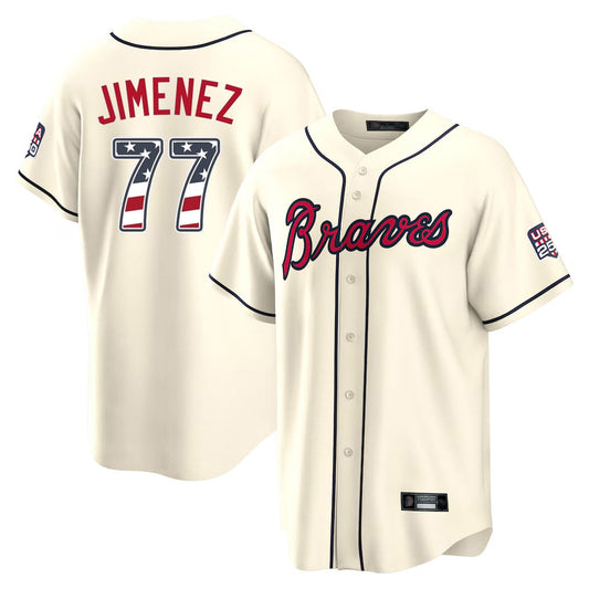 Atlanta Braves #77 Joe Jimenez Player Cream USA 250 Fourth Of July Limited Home Game Stitched Baseball Jersey - Main View