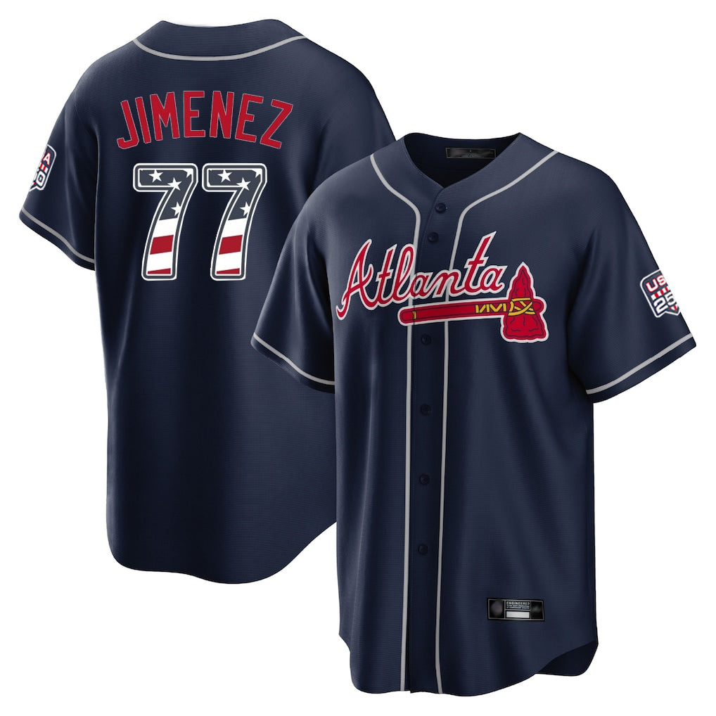 Atlanta Braves #77 Joe Jimenez Player Navy USA 250 Fourth Of July Limited Home Game Stitched Baseball Jersey - Main View