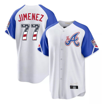 Atlanta Braves #77 Joe Jimenez Player White USA 250 Fourth Of July City Connect Home Game Stitched Baseball Jersey - Main View