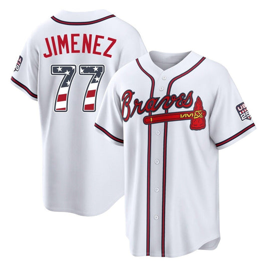 Atlanta Braves #77 Joe Jimenez Player White USA 250 Fourth Of July Limited Home Game Stitched Baseball Jersey - Main View
