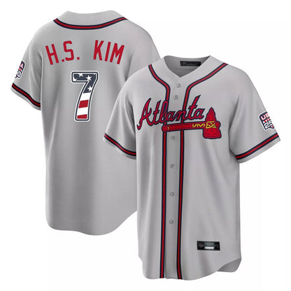 Atlanta Braves #7 Ha-Seong Kim Player Gray USA 250 Fourth Of July Limited Home Game Stitched Baseball Jersey - Main View